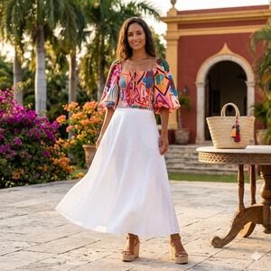 LIFE Multi Color Tropical Puff Sleeve Smocked Crop Top Size Small New with tags!